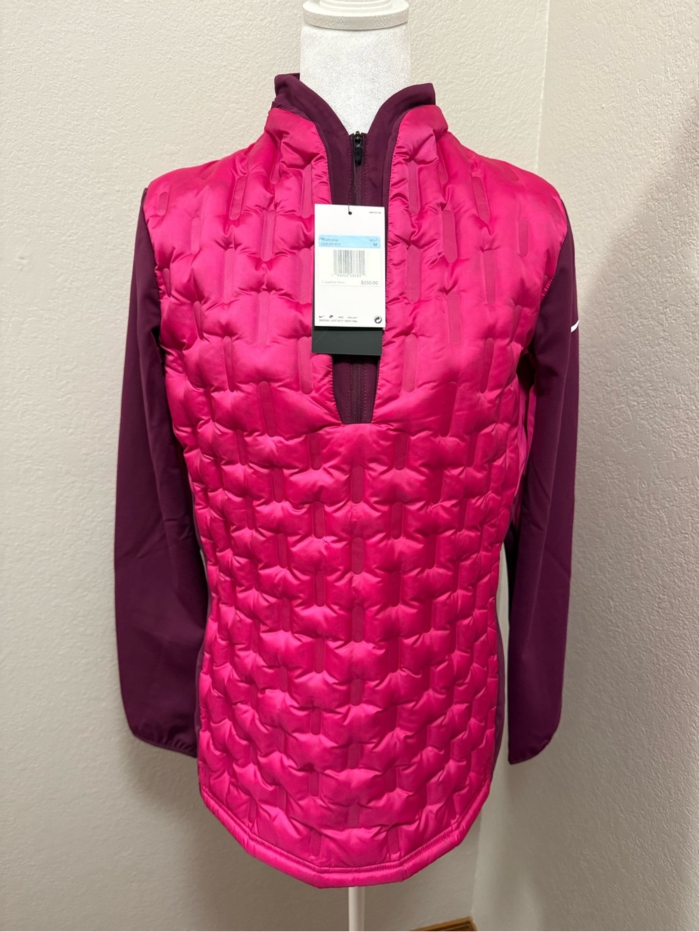 Nike Women's Fuchsia Quilted Half-Zip Golf Jacket